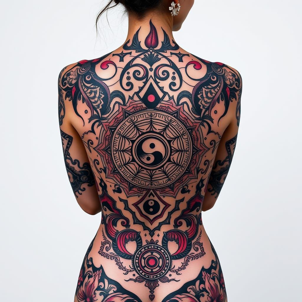 Symbolic Spacetime Tattoo Design with Ancient Elements