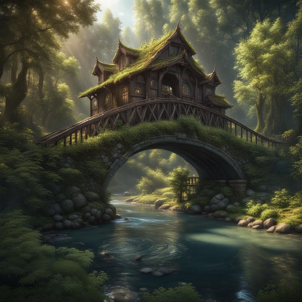 Ethereal Summer Oasis with Majestic Bridge