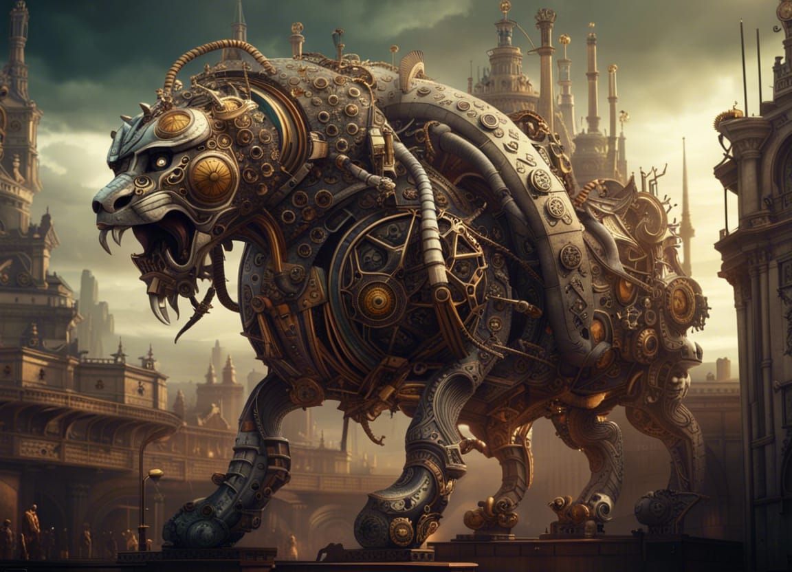 Epic Cyberpunk Digital Art of a Mechanical Chimera