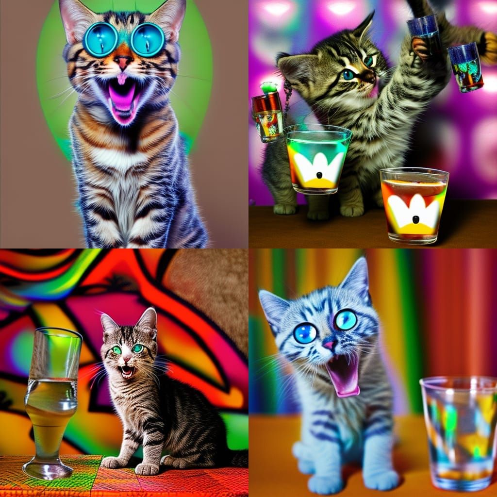 Kitten Shouts with Psychedelic Patterns in the Back
