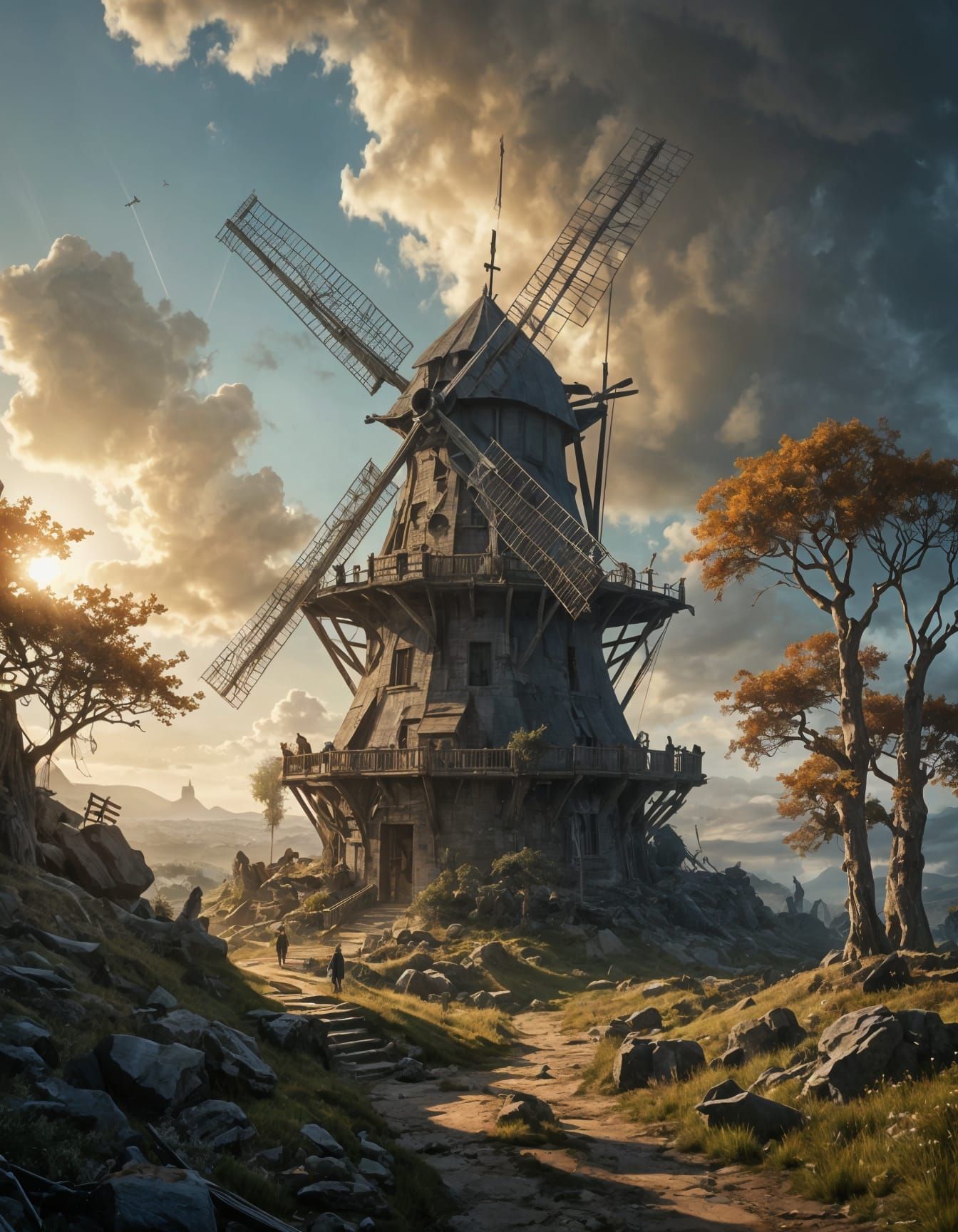 Epic Elden Ring Windmill Landscape in Darkened Glory