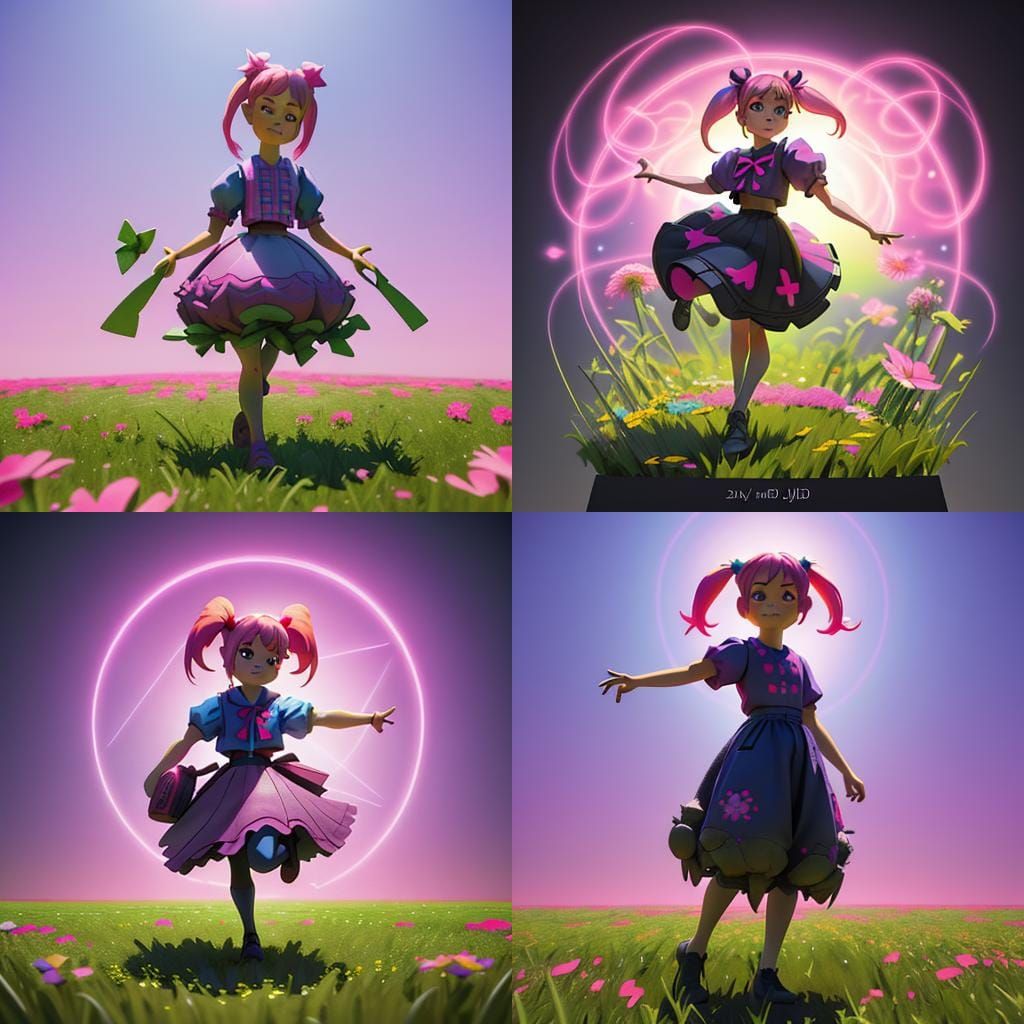 Whimsical Girl in a Vibrant Floral Field