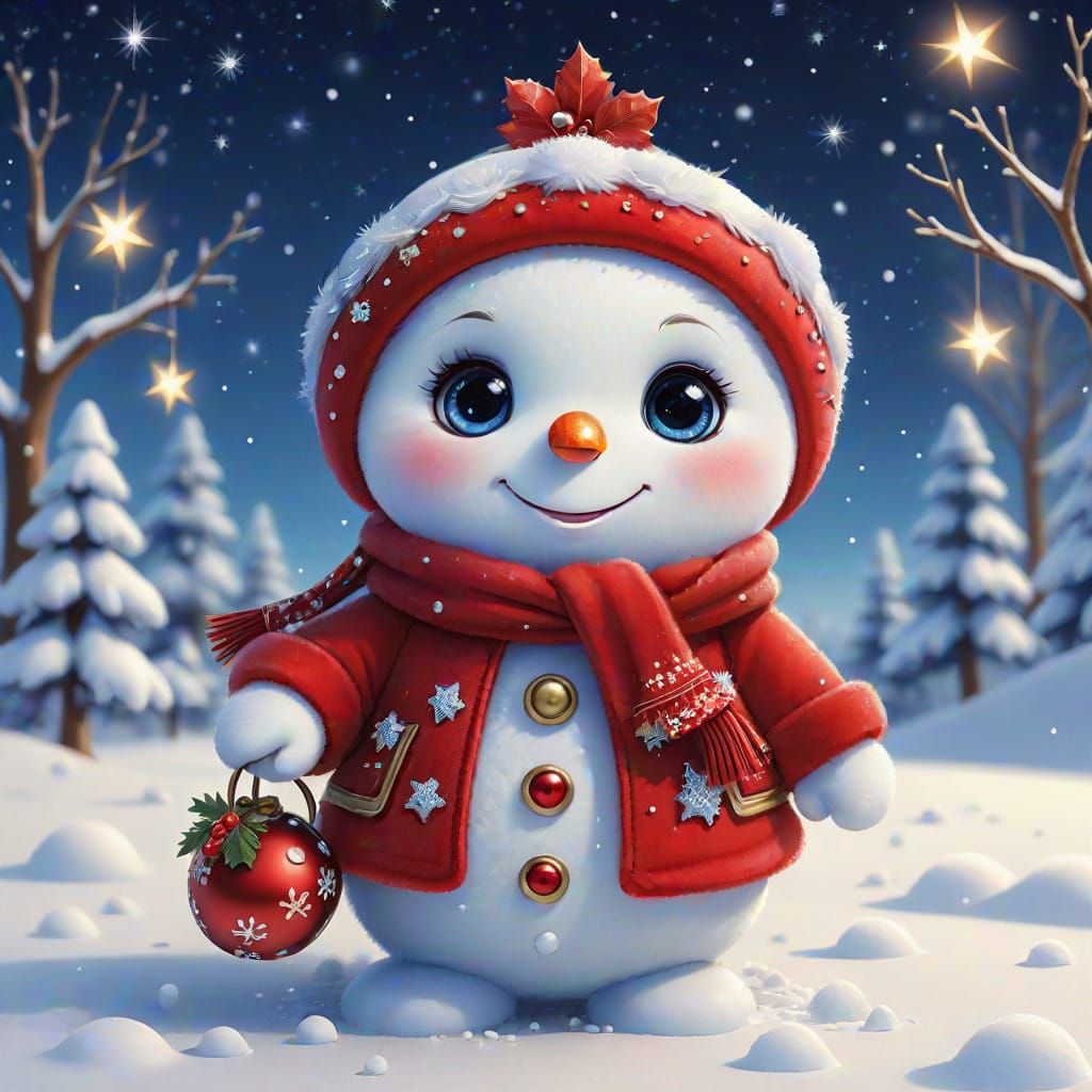 Miniature Snowman in Elegant Red Coat