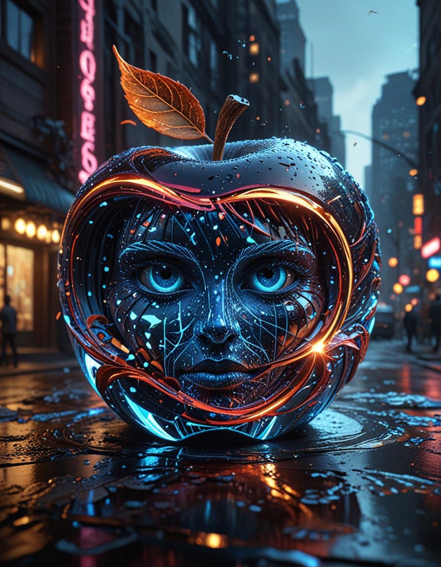 Mischievous Hyper-Realistic Apple Concept Art Portrait