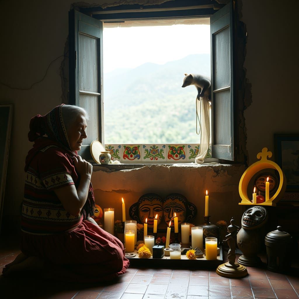 A Devout Oaxacan Woman Prays Before a Vibrant, Historic Alta...