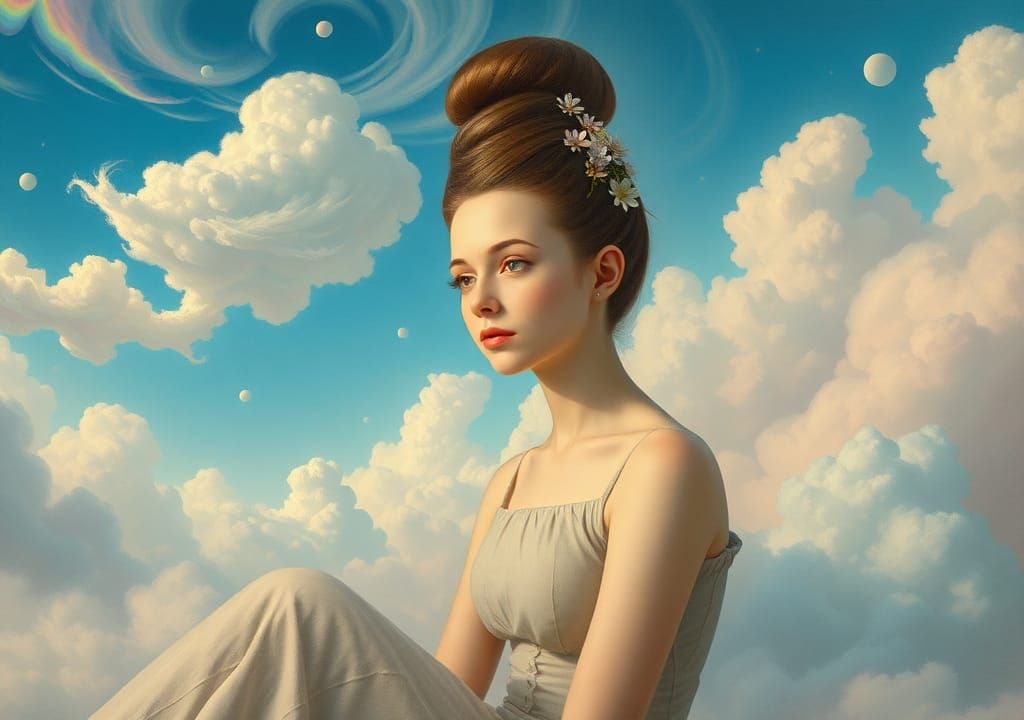 Ethereal Young Woman in Whimsical Surrealist Portrait
