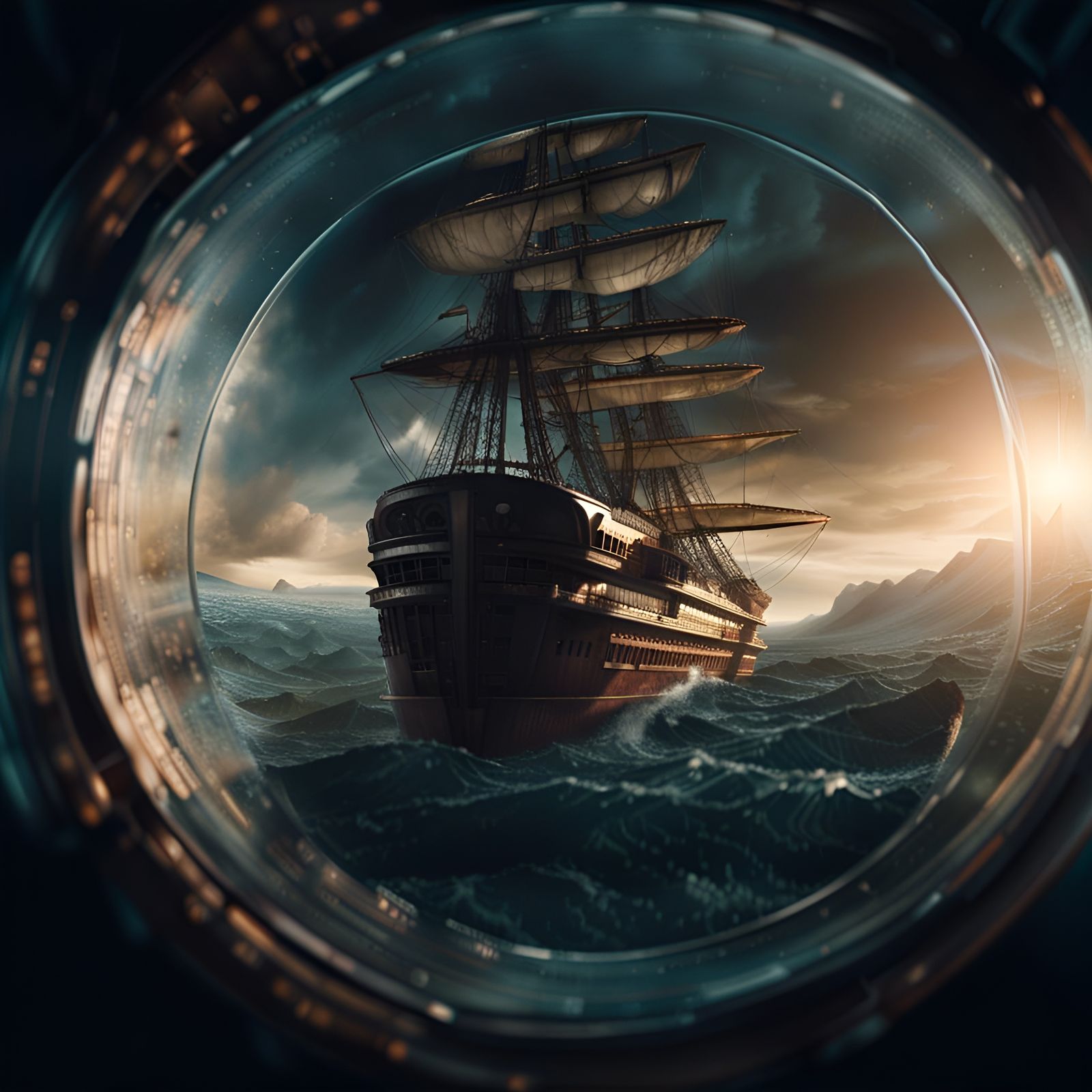 Intricate Digital Matte Painting of Earth Through Ship's Gla...