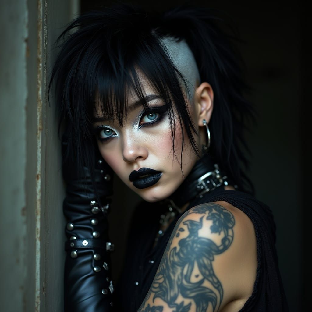 Intense Gothic Goddess in Combat Boots