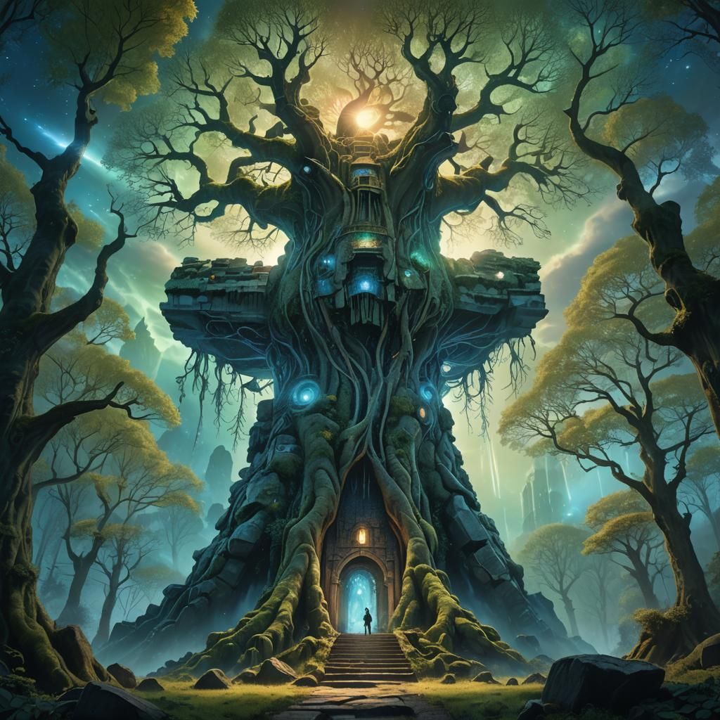 Ethereal Colossus with Glowing Ethereal Tree