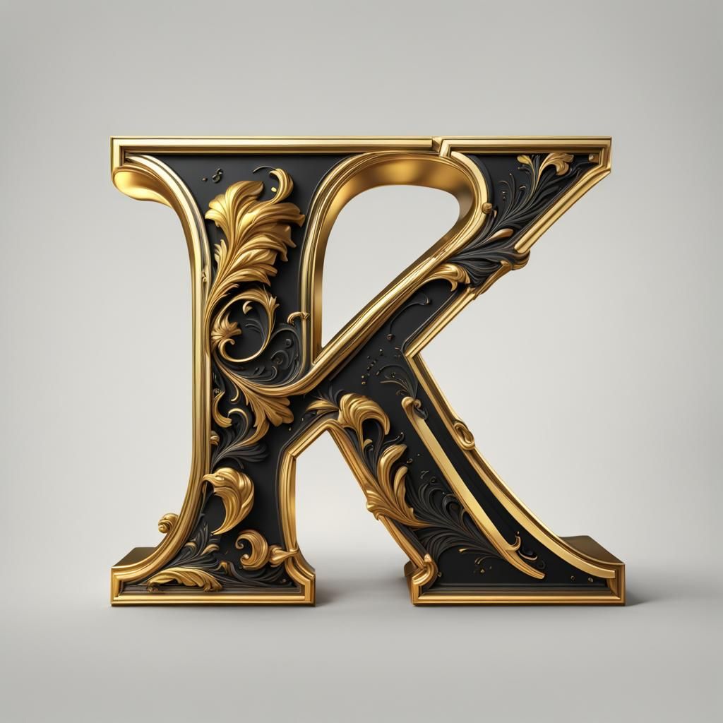 Gold and Black Letter K and P Intertwined with Shiny Bevel E...