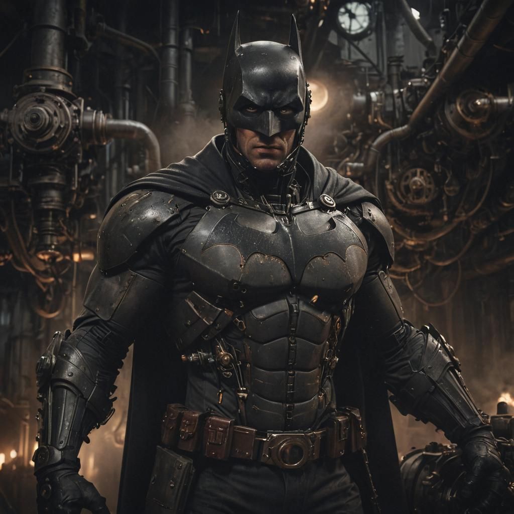Gritty Steampunk Batman in Cinematic Pose