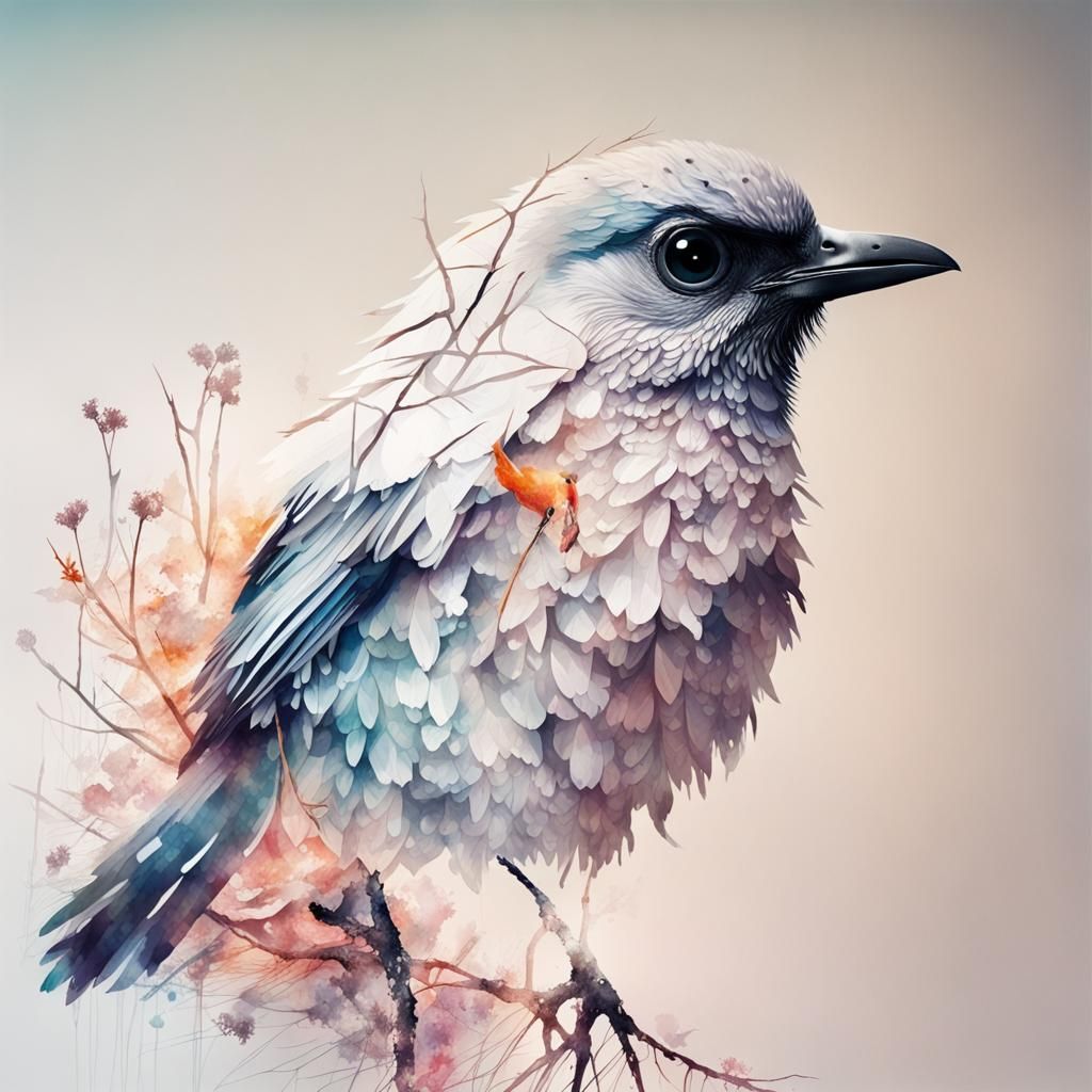 Bird in Serene Natural Surroundings, Cinematic Mixed Media A...