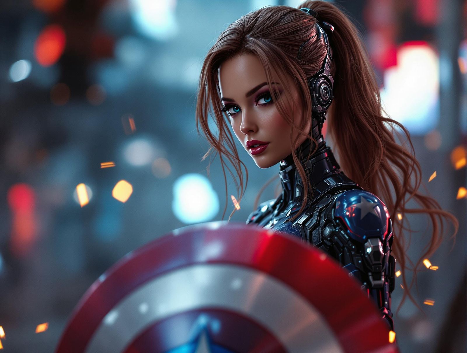 Cyberpunk Cyborg Captain America in a Stunning Cinematic Pos...