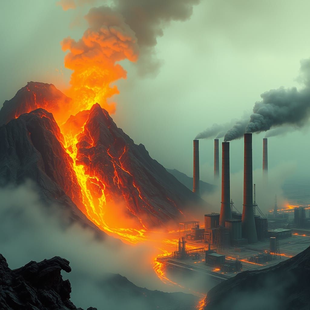 Post-Apocalyptic Industrial Inferno in Fiery Orange-Gold