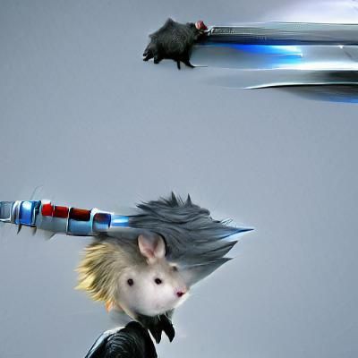Hyperrealistic Rat in Buster Sword Inspired Cyberpunk Attire