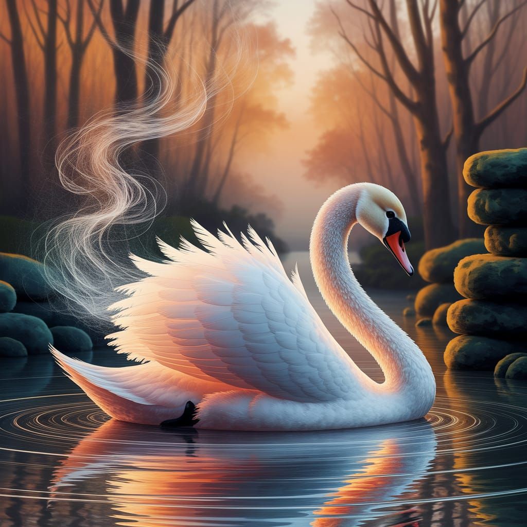 Elegant Swan in Dreamlike Impressionist Gouache Painting
