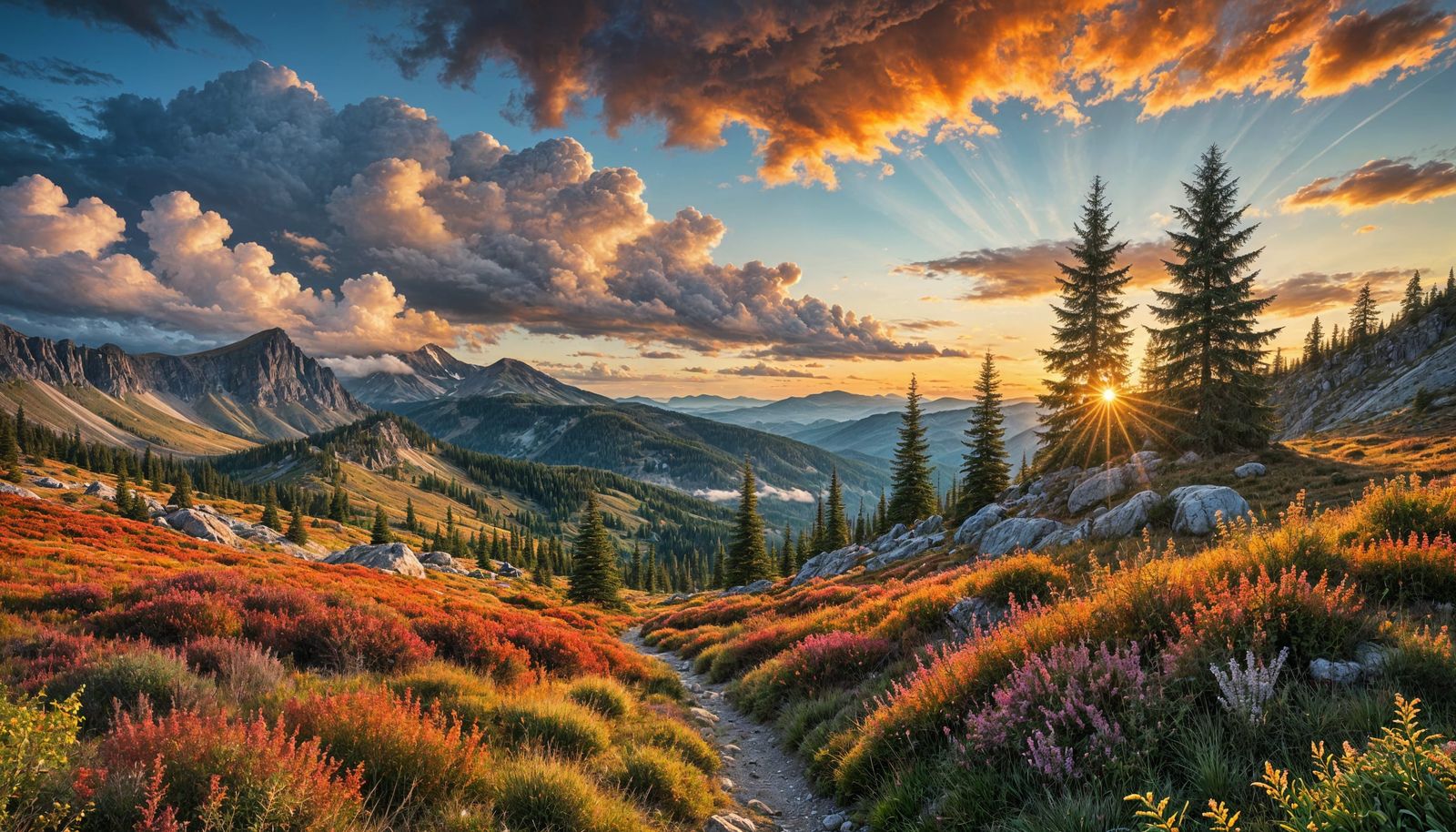 Vibrant Valley Sunset Landscape in a Dreamlike Wilderness