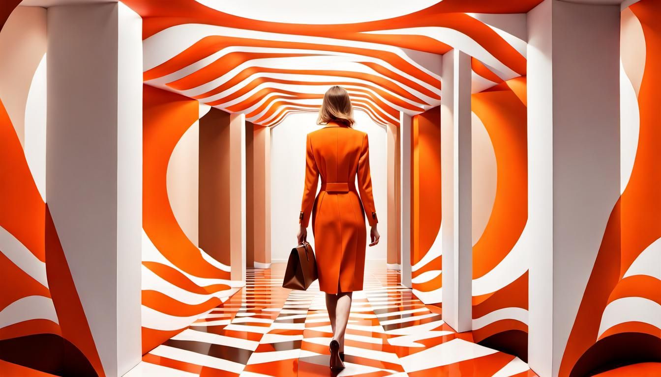Surreal Orange Hallway Unveils Hidden Geometry