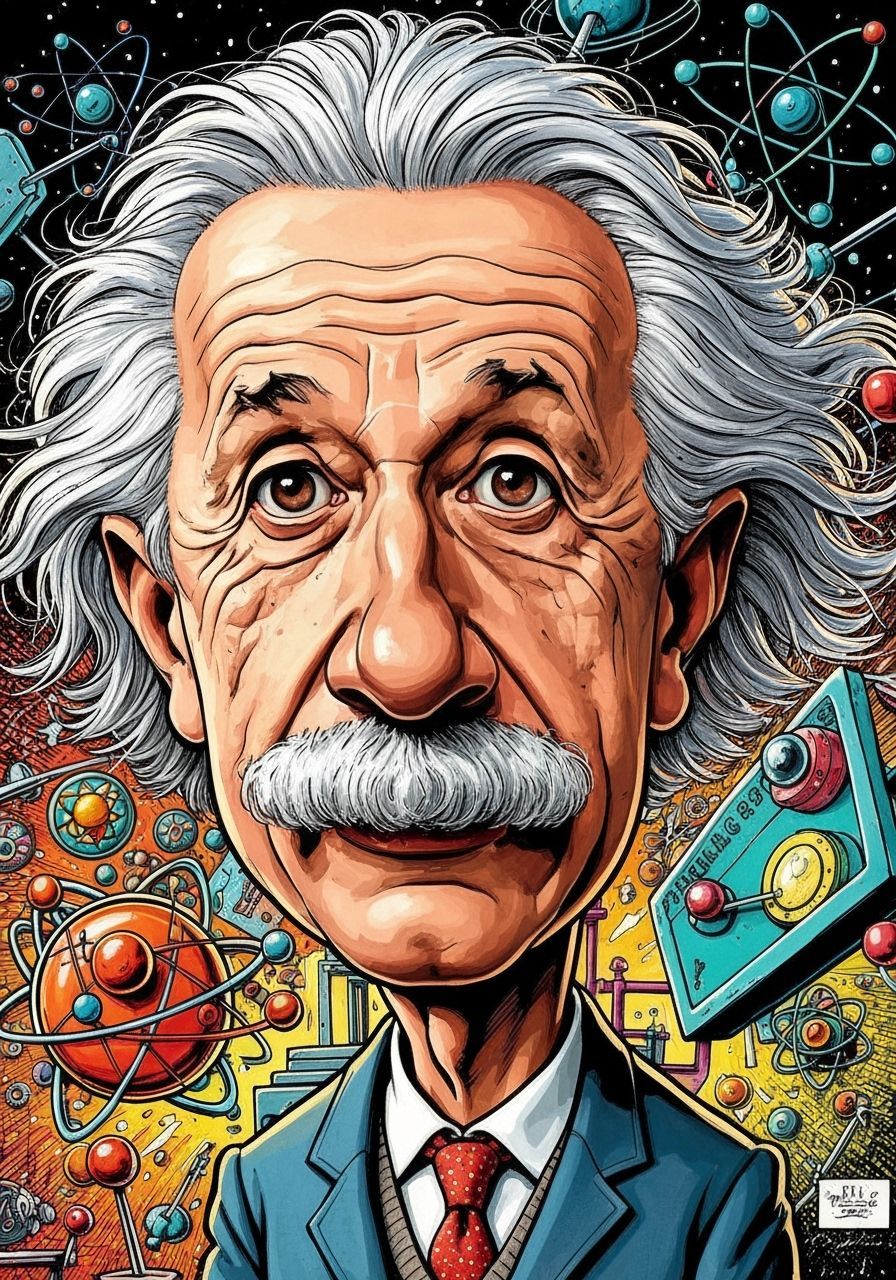 Albert Einstein Caricature in Vibrant Comic Style