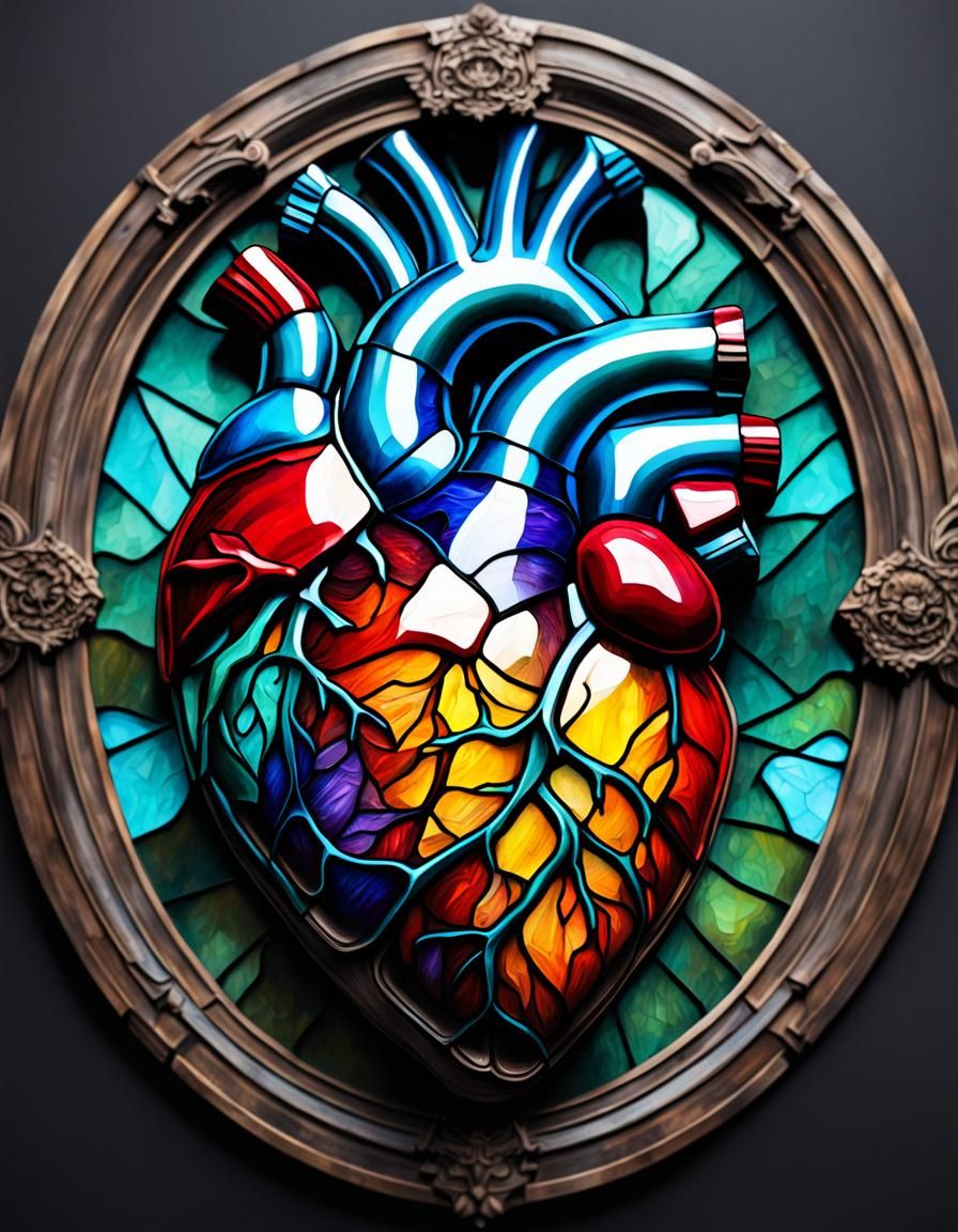 Hyper Realistic Stained Glass Heart in Graffiti Art Style