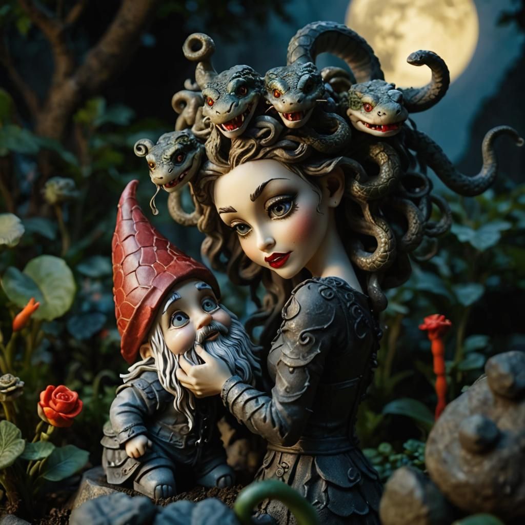 Medusa's Enchanted Encounter in a Gothic Garden