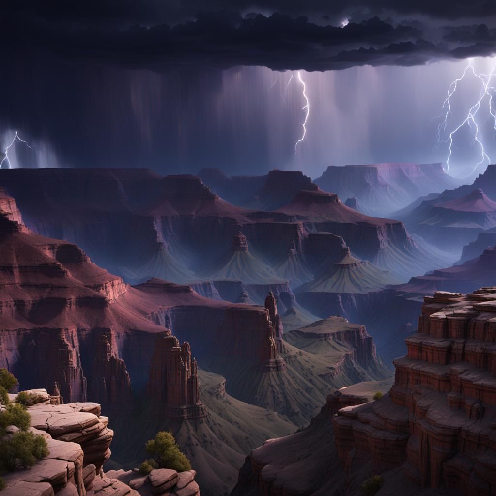 Ethereal Grand Canyon Stormscape with Vibrant Colors