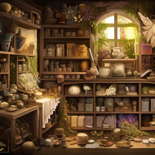 Knolling of Apothecary Shop with Poisons and Potions