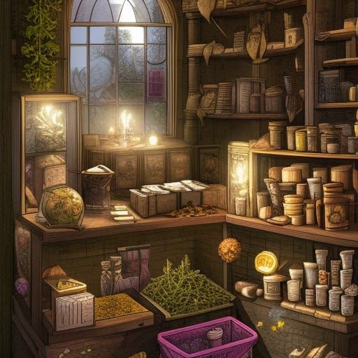 Apothecary Shop Knolling Still Life in Digital Art
