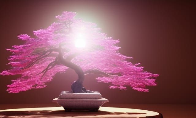 Pink and Blue Bonsai Tree in Glass Marble