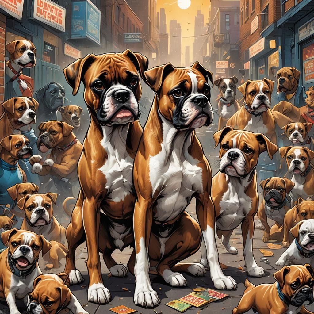 Energetic Boxer Dog Movie Poster in Whimsical Comic Art Styl...