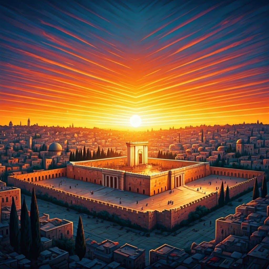 Ethereal Jerusalem Temple Shines in Vibrant Sunset