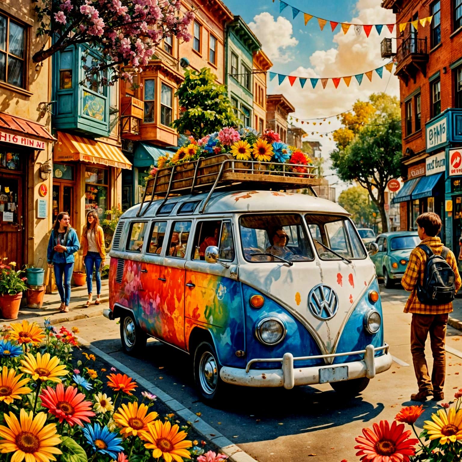 Vibrant Hippie Scene in Retro San Francisco