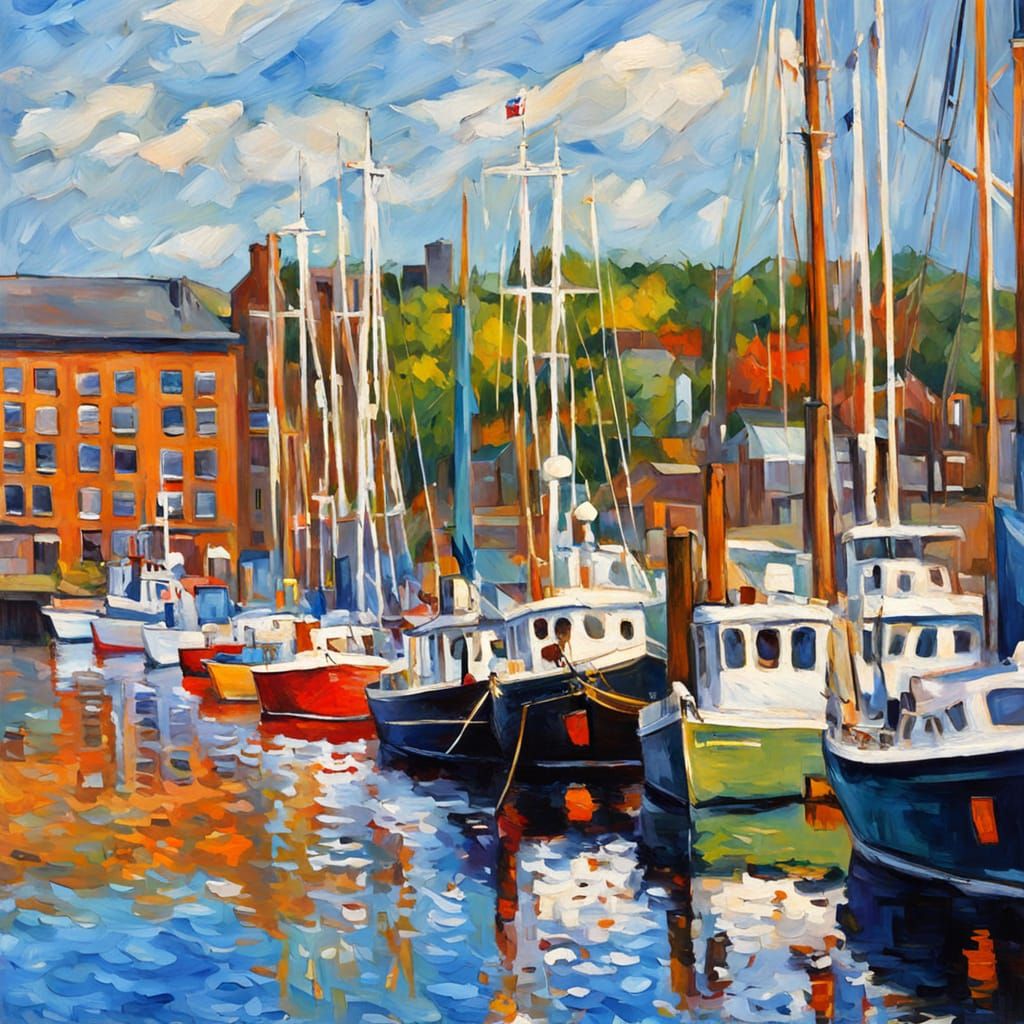 Neo-Impressionist Painting of Halifax Harbor