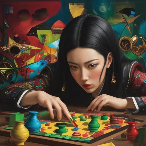 Hyper-Realistic Surrealist Masterpiece of Chine Checkers and...