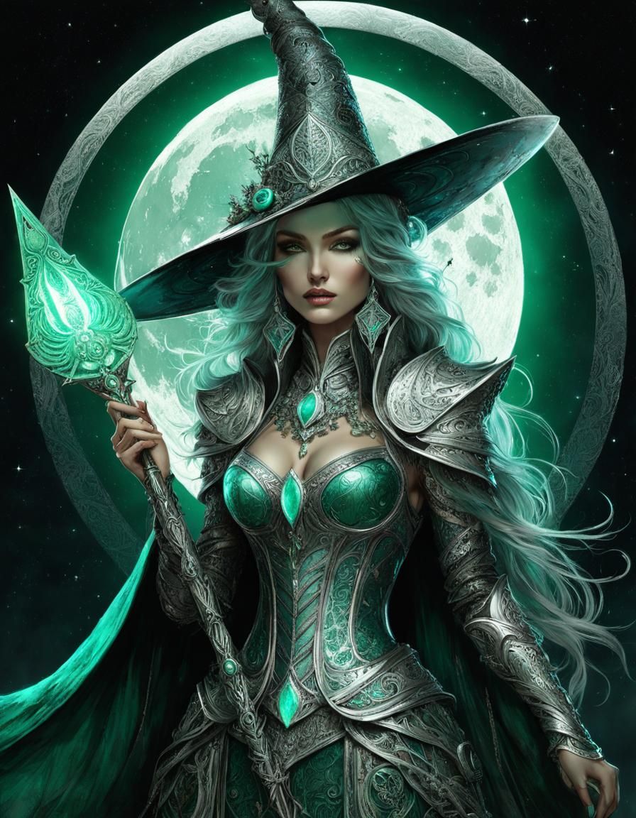 Mystical Moon Sorceress in Silver Lunar Armor