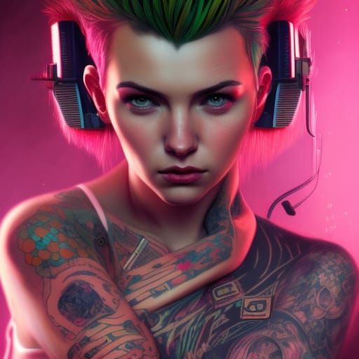 Cyberpunk Girl Portrait at New Year's Party