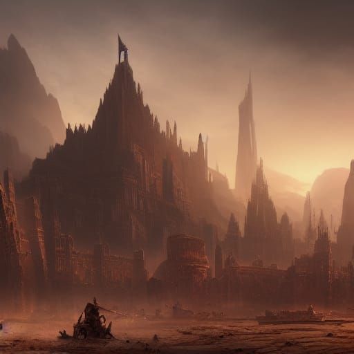 Fantasy Desert Metropolis Unveils Golden Hour Splendor