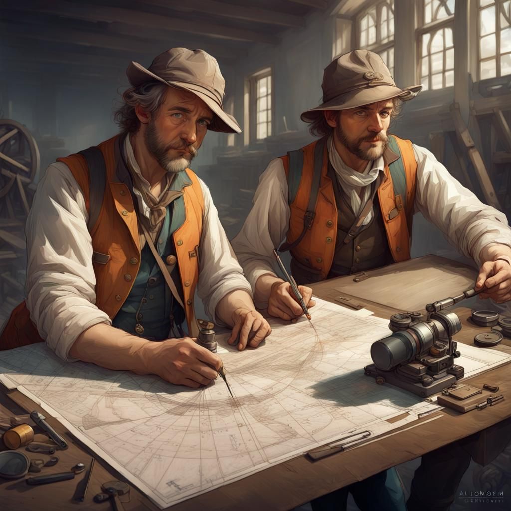 18th Century Road Surveyors in Detailed Portrait