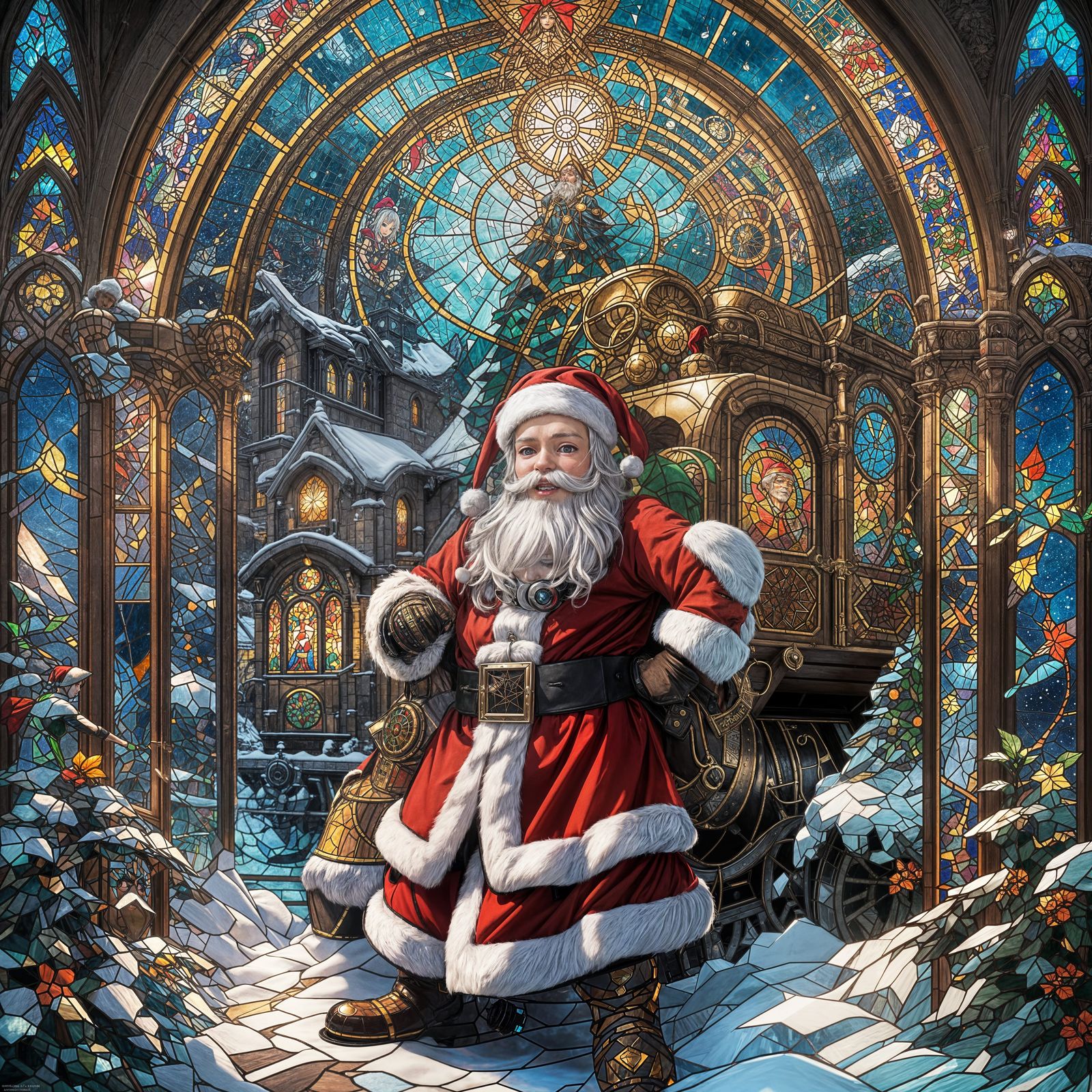 Surreal Stained Glass Window Depicts Santa's Polar Express A...