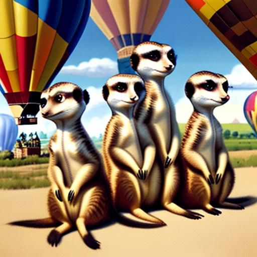 Meerkats in Hot Air Balloons, a Whimsical Oil Painting