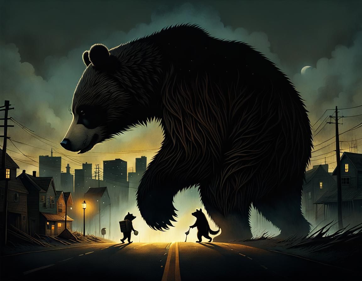 A Giant Bear Dominates a Wasteland Street in Hyperdetailed I...
