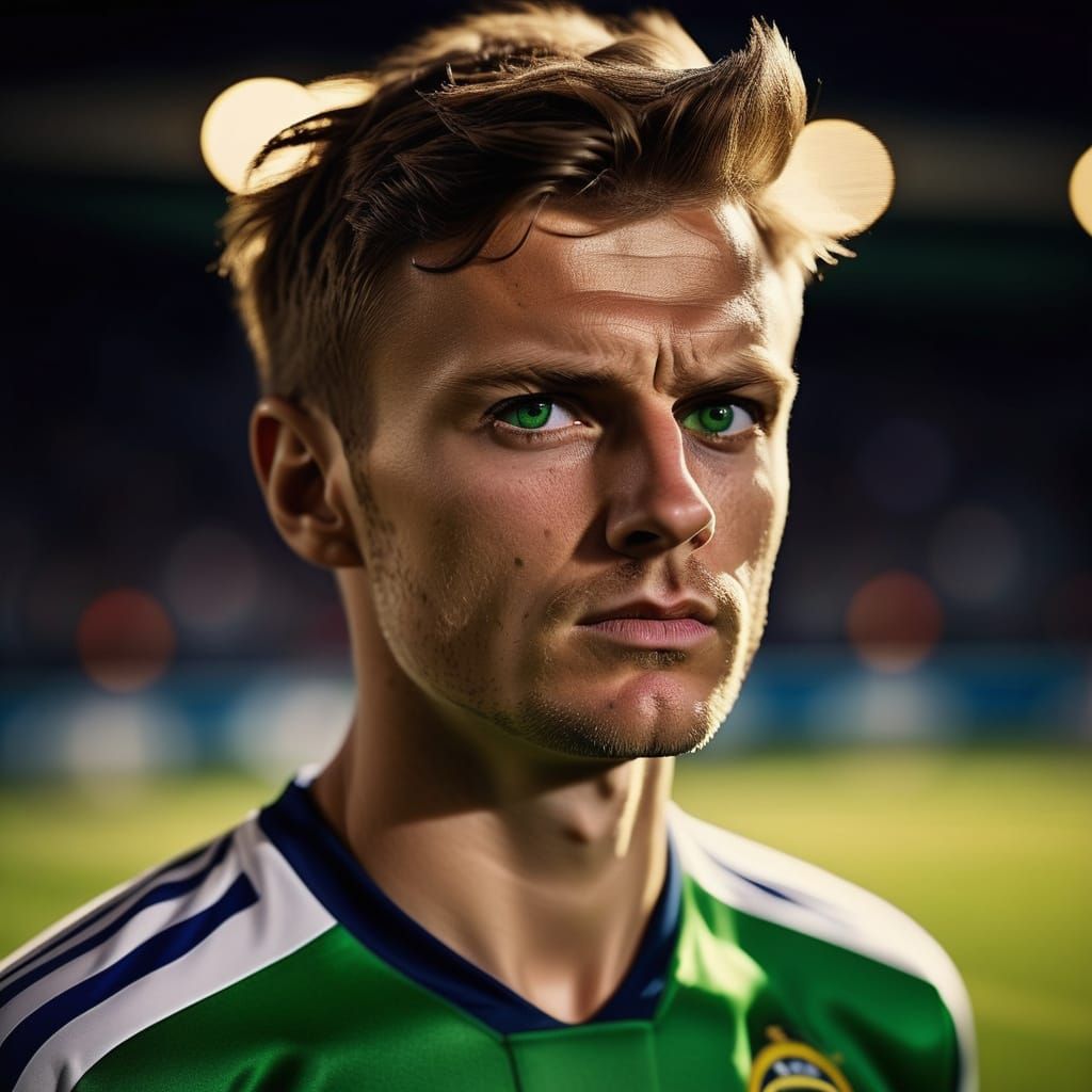 Determined Soccer Star in Photorealistic Portrait