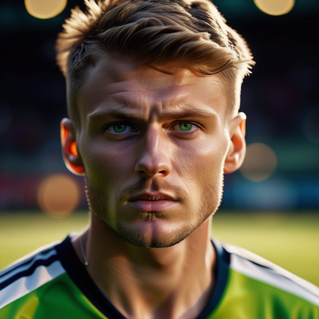 Soccer Player in Intense Stadium Lighting