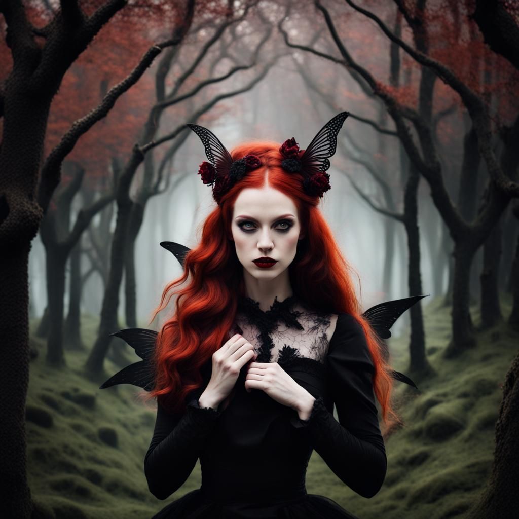 Enchanted Gothic Fairy Realm with a Fiery Redhead