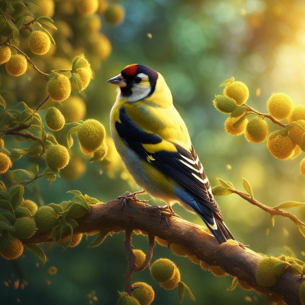 Epic Cinematic Goldfinch Bird in Dramatic Digital Landscape