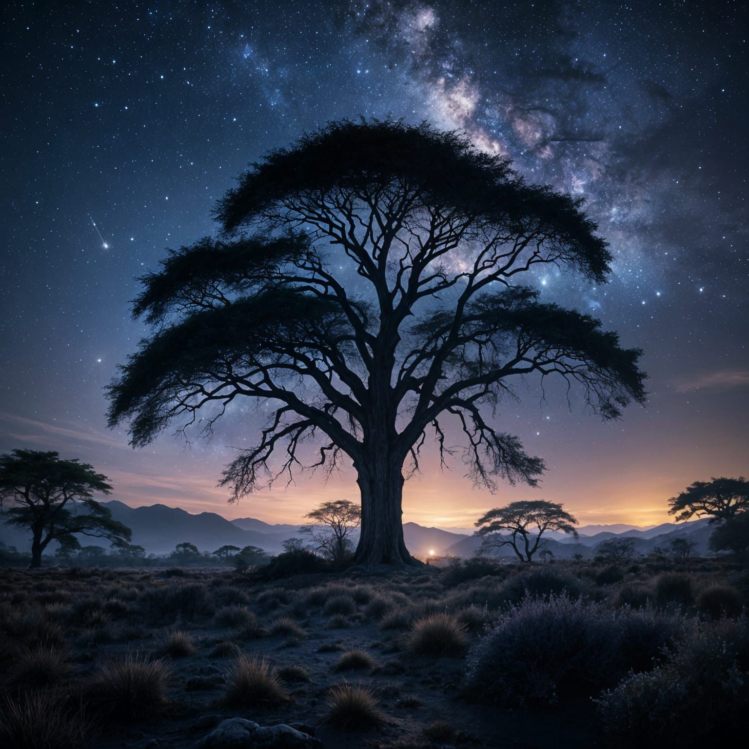 Celestial Acacia Tree at Dawn