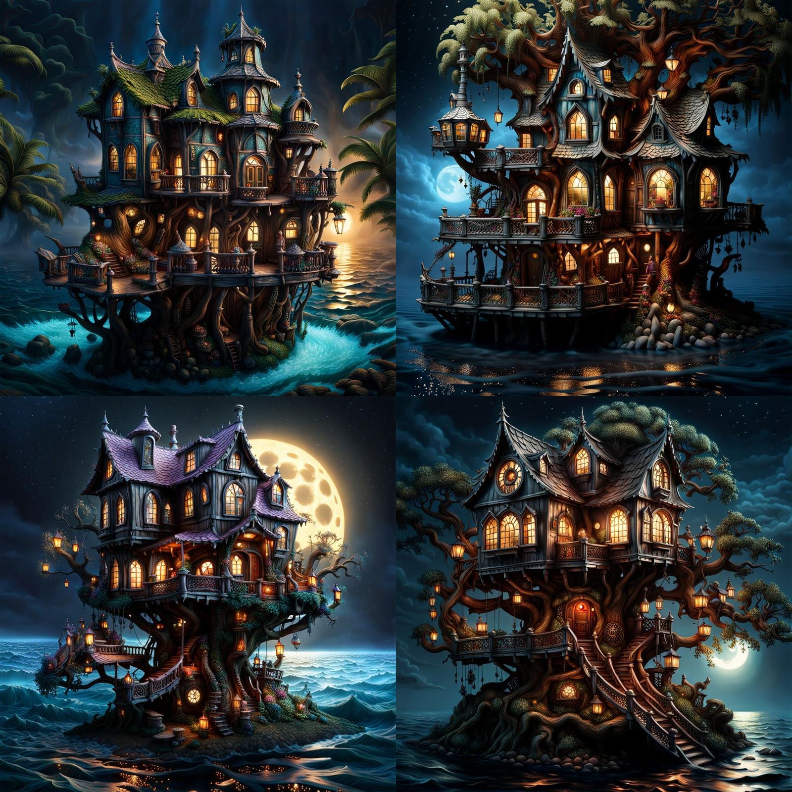 Higgledy-piggledy haunted house in the sea.