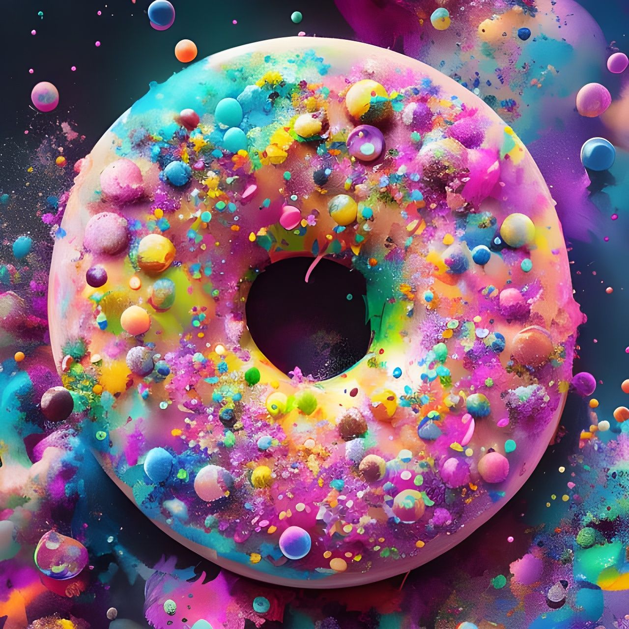 Vibrant Donut Graffiti in Hyper-Realistic Oil Painting Style