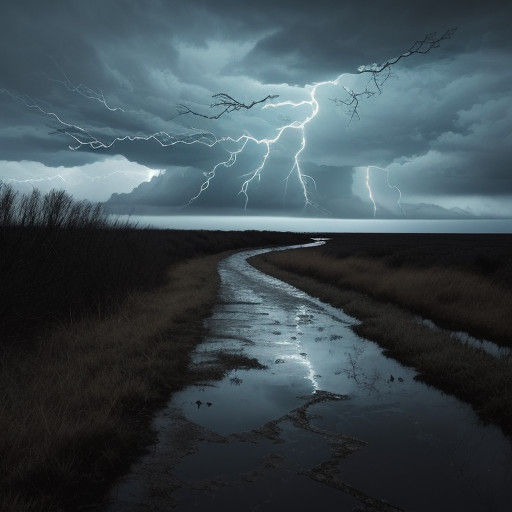 Dramatic Stormy Weather with Lightning and Heavy Rain