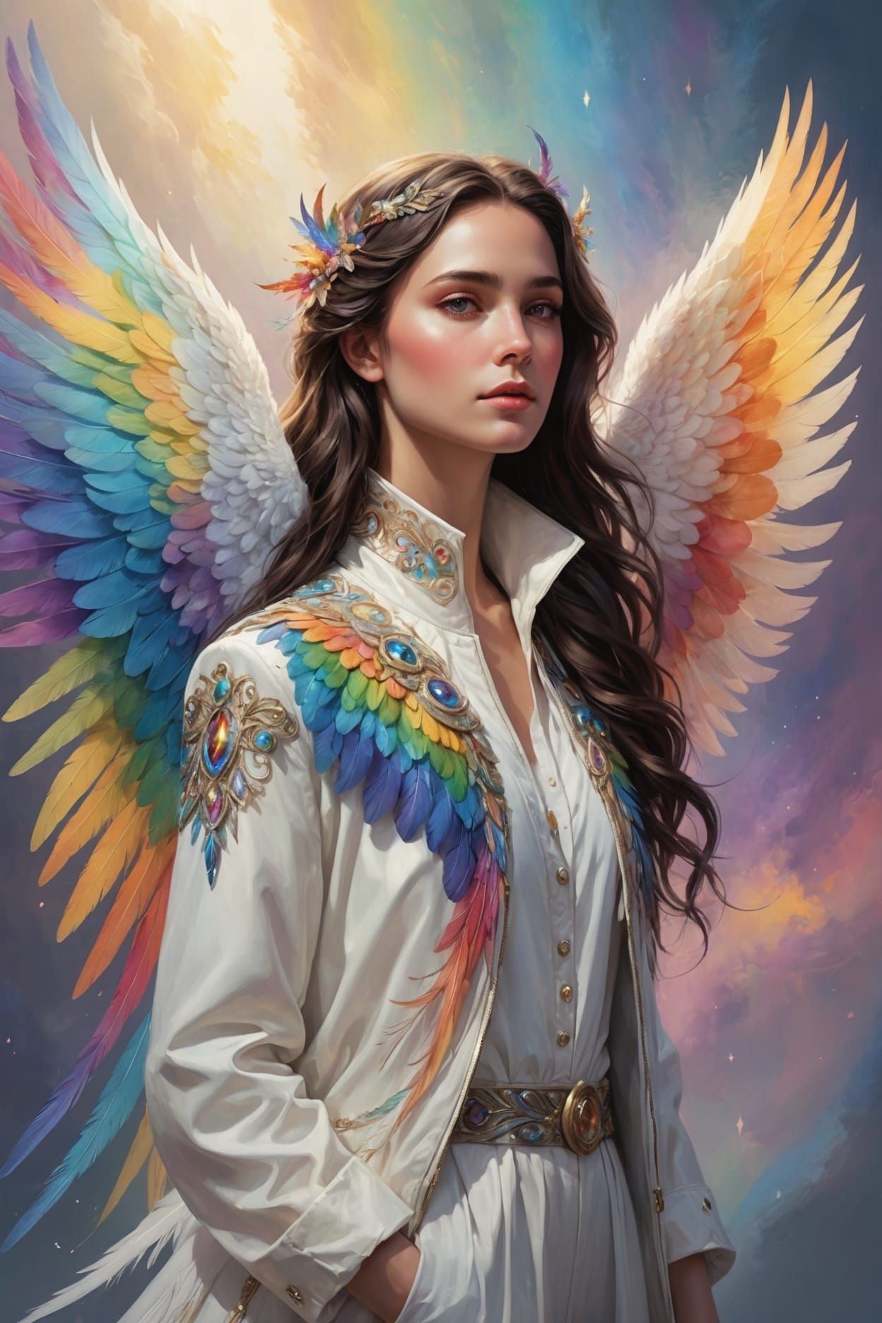 Ethereal Angel with Enchanted Rainbow Wings